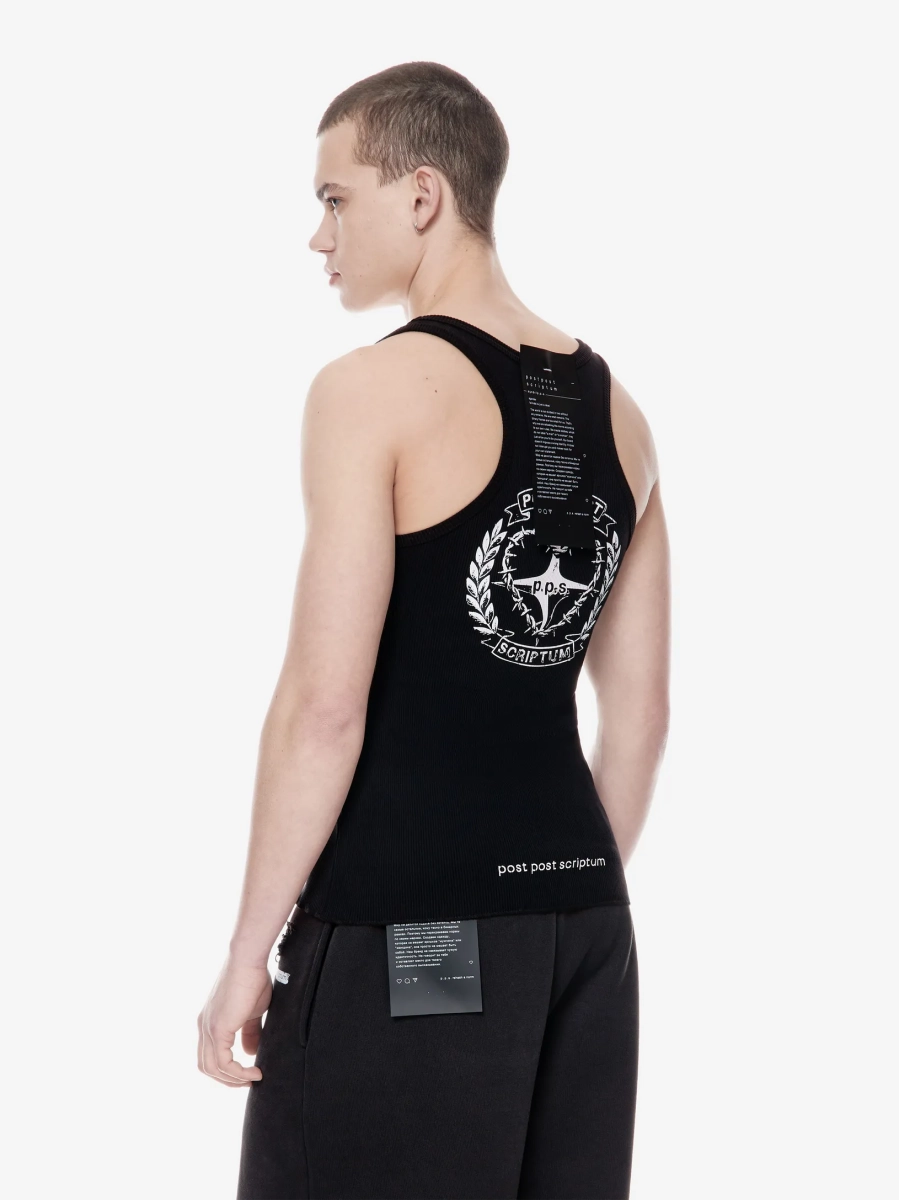 Хлопковая майка с принтом POST POST SCRIPTUM, цвет: Черный, 1107.000.00.02.001 купить онлайн
