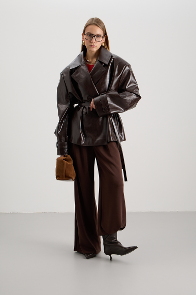 Тренч из текстурной кожи MIA AIM, цвет: шоколадный, MIA737 купить онлайн