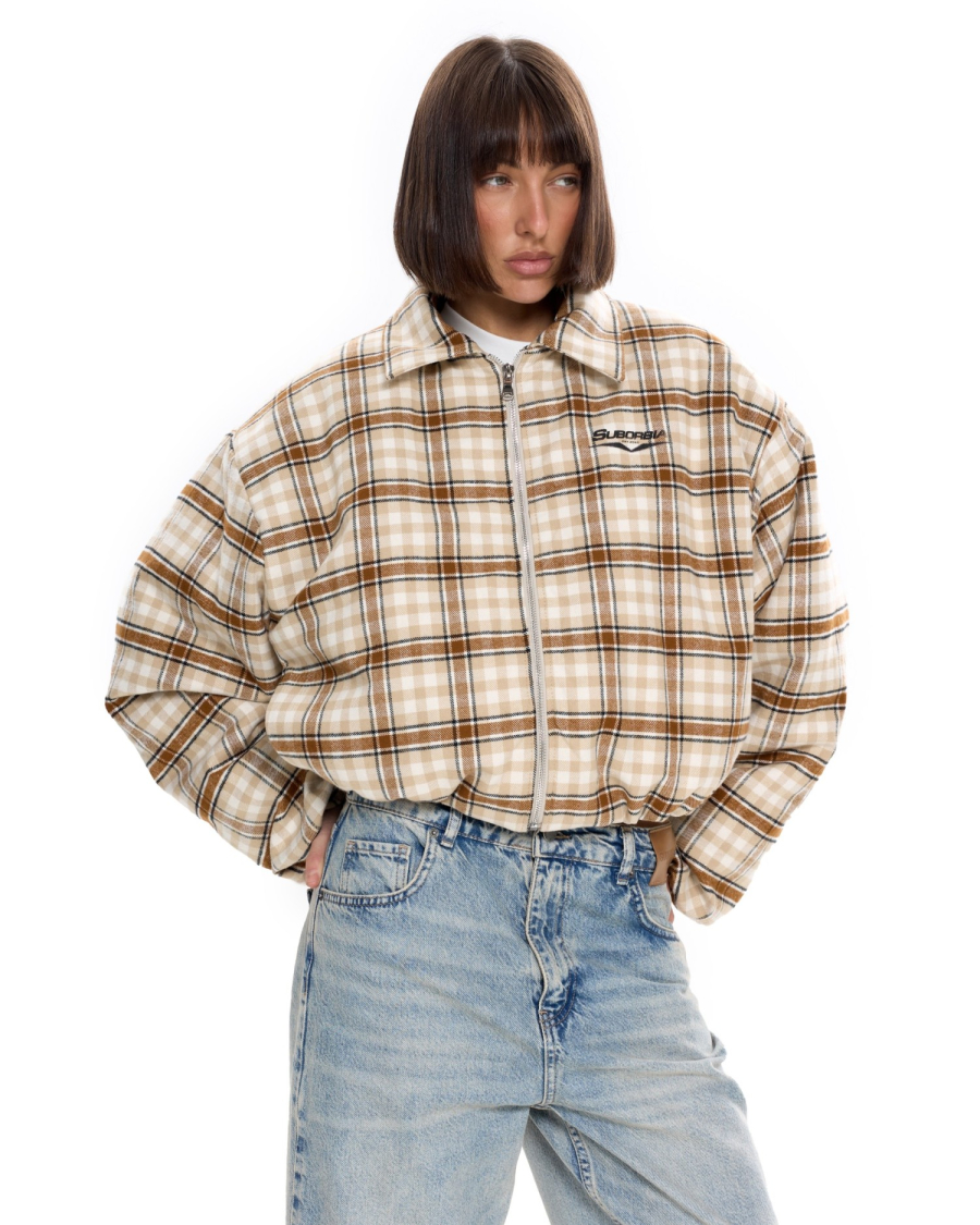 Бомбер в клетку Suborbia, цвет: бежевый, 007025 купить онлайн