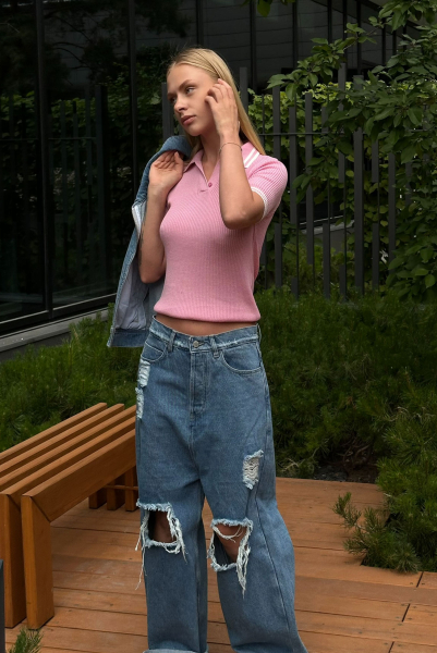 Футболка поло вязаная PINK