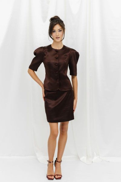 Блуза из атласа на пуговицах VELVET, цвет: шоколадный, 00-00005252 купить онлайн