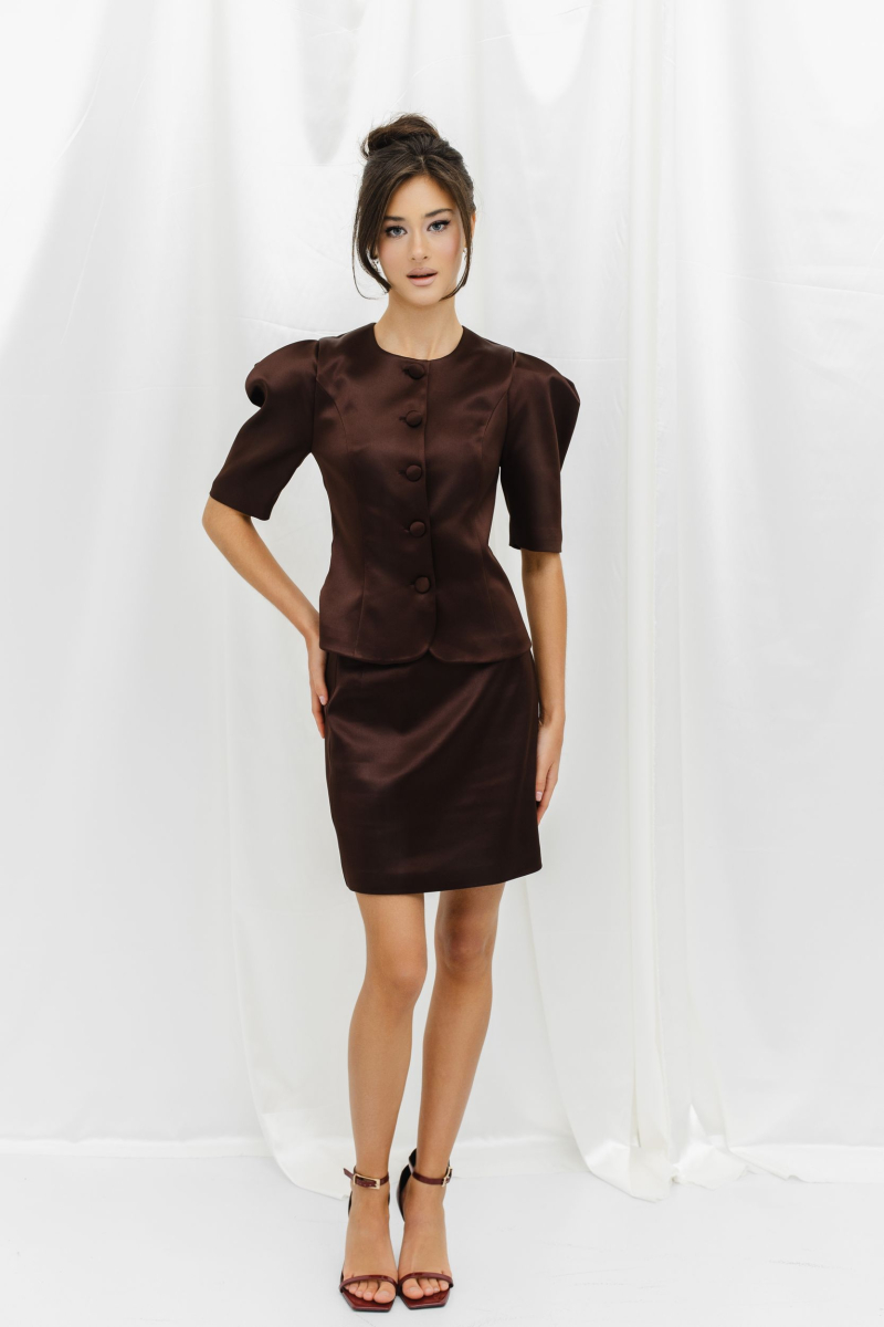 Блуза из атласа на пуговицах VELVET, цвет: шоколадный, 00-00005252 купить онлайн