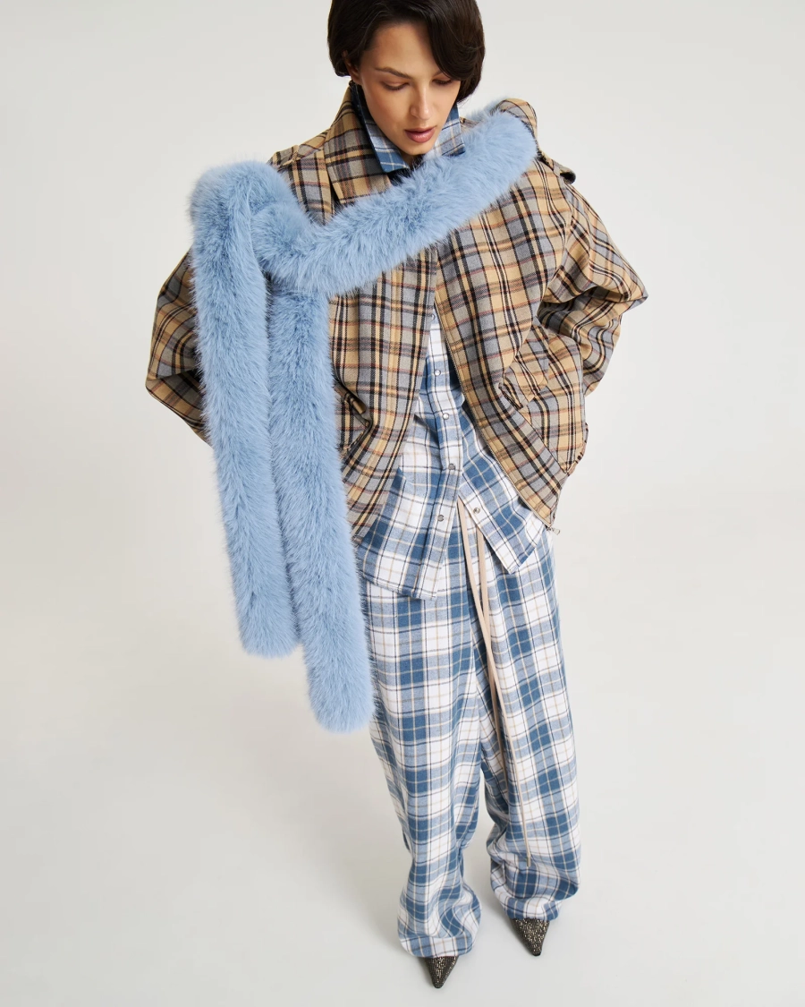 Брюки в клетку BLUE Anmuse, цвет: голубой,  купить онлайн