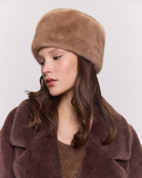 Папаха из экомеха под норку Only me, цвет: паломино ГУ7691 купить онлайн