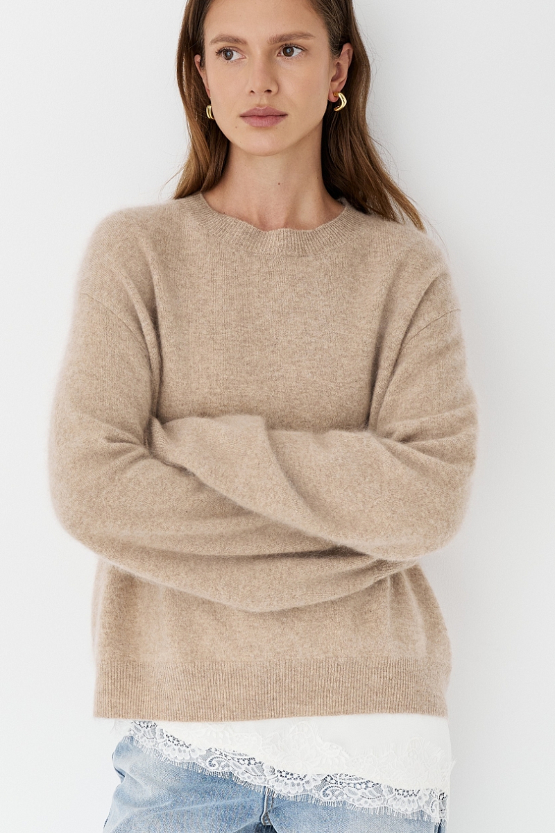 Свитер пушистый из 100% шерсти Ricoco, цвет: Серо-бежевый, 6099/2 купить онлайн