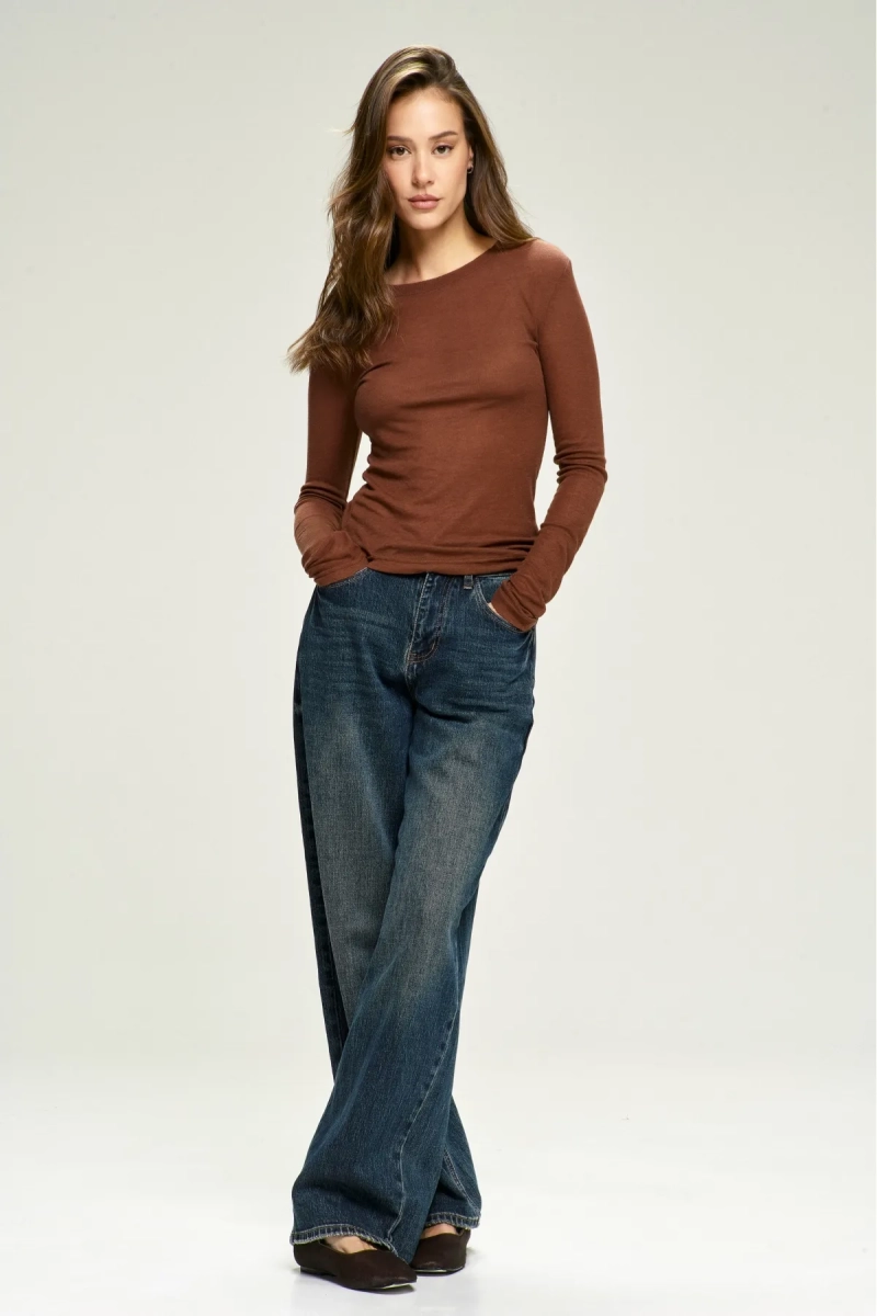 Лонгслив Basic с необработанным краем Brown Erist store, цвет: коричневый, НФ-00002819 купить онлайн