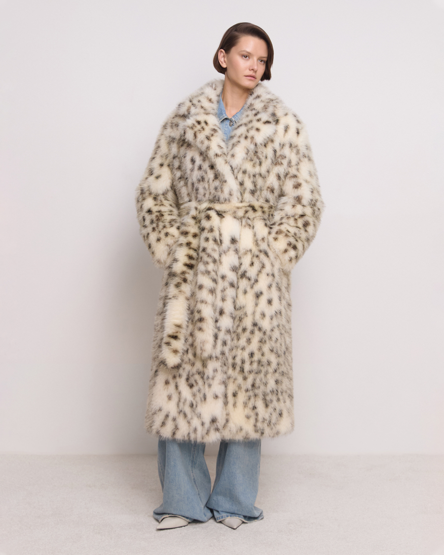 Экошуба оверсайз с английским воротником под песца Only me, цвет: снежный леопард, ЭШ3098 купить онлайн