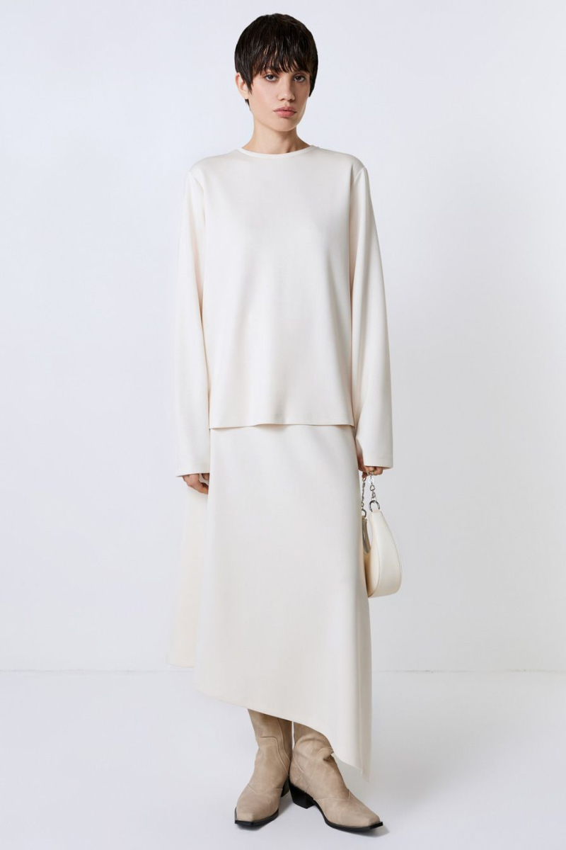 Асимметричная юбка из неопрена TOPTOP, цвет: молочный, TT.071.16235.120 купить онлайн