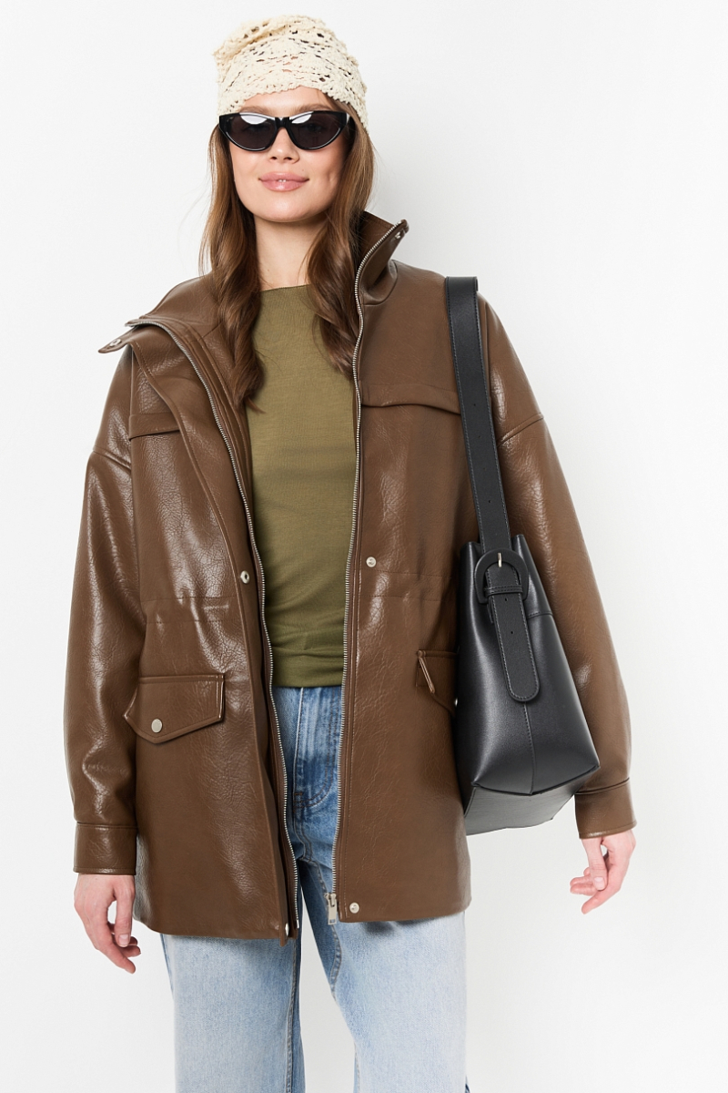 Парка из зернистой экокожи утепленная Ricoco, цвет: светло-коричневый, 6075/3 купить онлайн