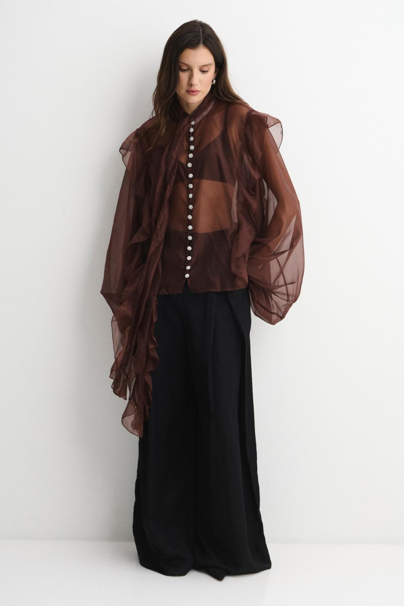 Блузка полупрозрачная ENEVOO, цвет: коричневый, 06944 купить онлайн