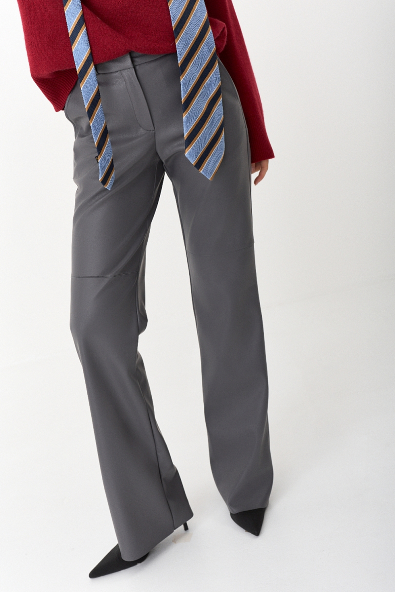 Брюки в расслабленном стиле из экокожи Ricoco, цвет: графитовый, 7007/2 купить онлайн