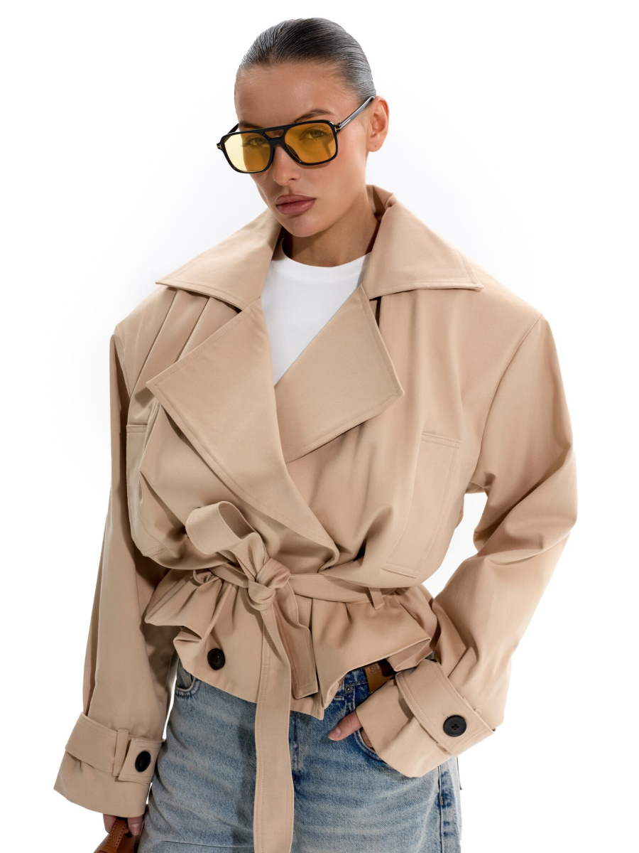 Укороченный тренч с объемными плечами ANOTHER SELECT, цвет: бежевый, 00051 купить онлайн