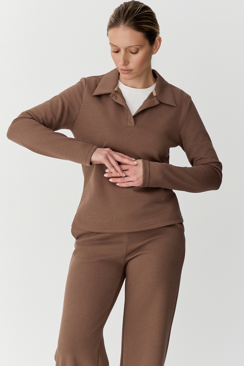 Свитшот-поло полуприлегающего кроя Ricoco, цвет: коричневый, 4084/4 купить онлайн