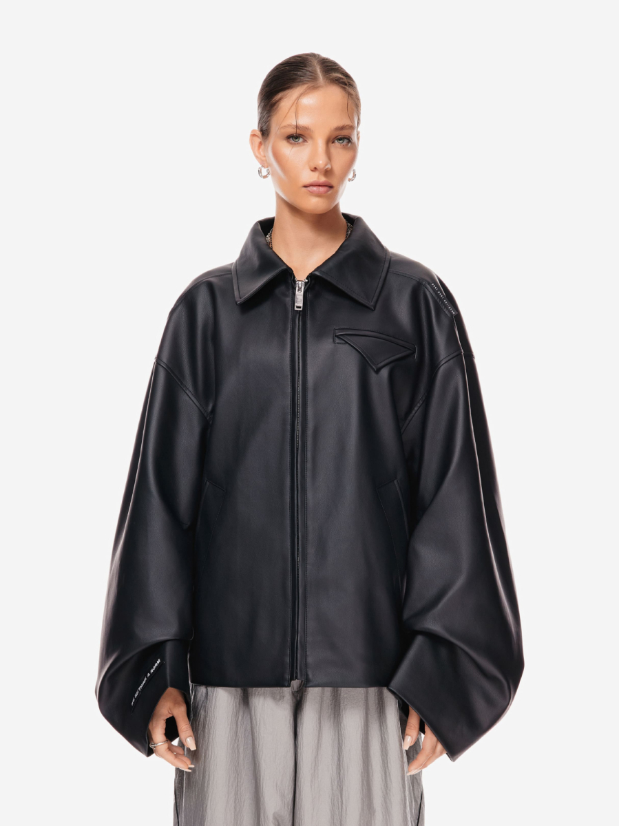 Oверсайз куртка из веган кожи p.p.s., цвет: Черный, 0500.10.02.BLK купить онлайн