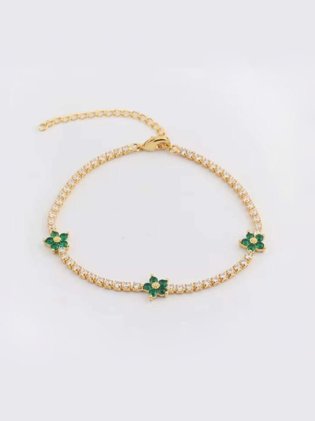 Теннисный браслет Flower green