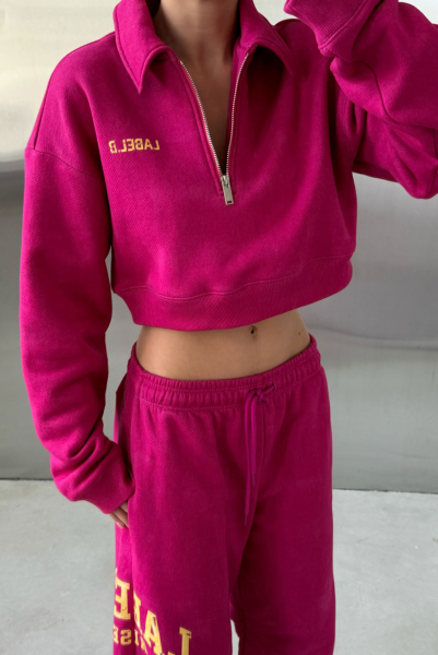 Свитшот поло укороченный Label .B, цвет: фуксия,  купить онлайн