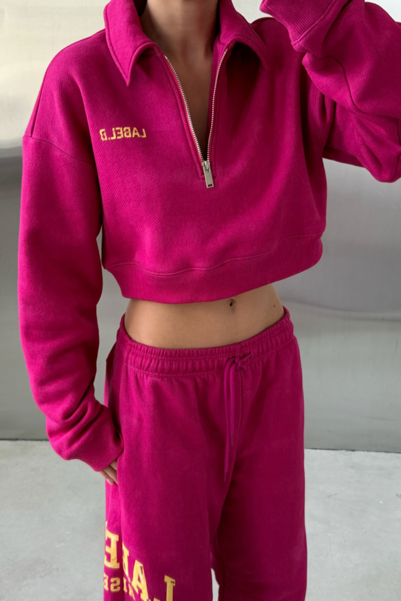 Свитшот поло укороченный Label .B, цвет: фуксия,  купить онлайн