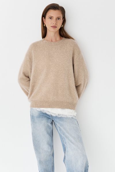 Свитер пушистый из 100% шерсти Ricoco, цвет: Серо-бежевый, 6099/2 купить онлайн