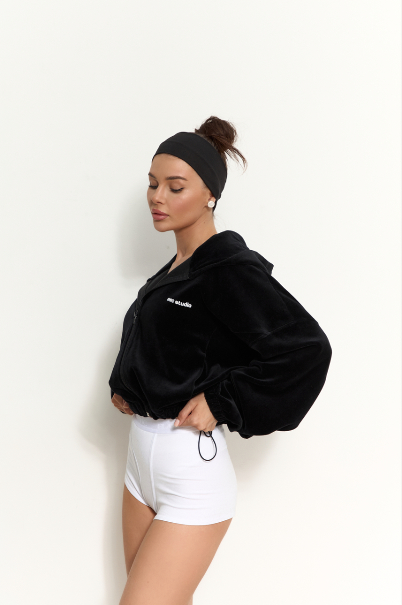 Zip Худи Puff Велюр ELASTIC, цвет: Черный  |новая коллекция купить онлайн