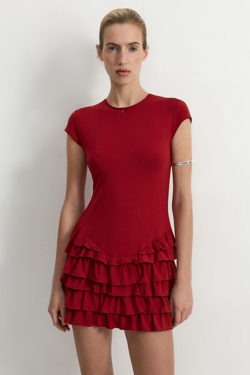 Платье-боди из смесовой вискозы TOPTOP, цвет: Бордовый TT.062.17449.330 |новая коллекция купить онлайн
