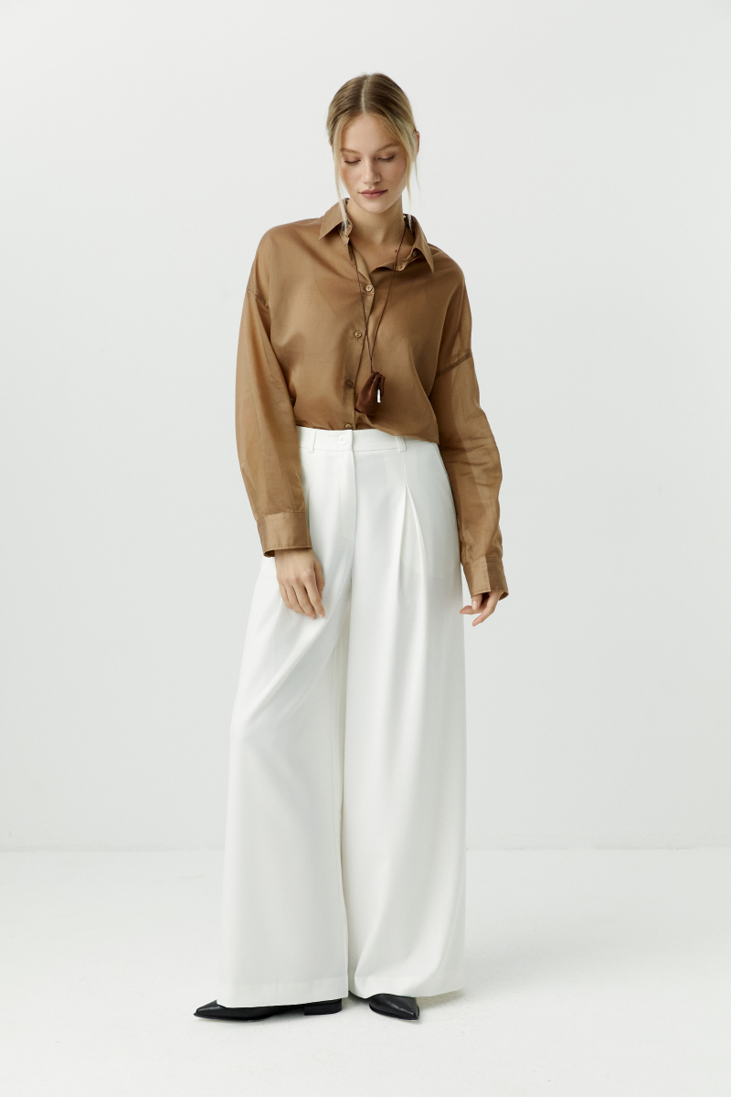 Брюки палаццо с глубокими складками Charmstore, цвет: белый, 101-17833-111 купить онлайн