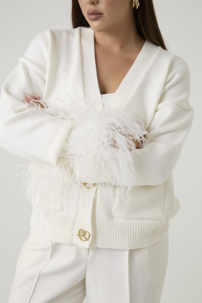 Кардиган вязаный с перьями 4forms, цвет: молочный, 65533 купить онлайн