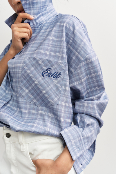 Рубашка в клетку с карманом Ледяной голубой Erist store, цвет: голубой, НФ-00003260 купить онлайн