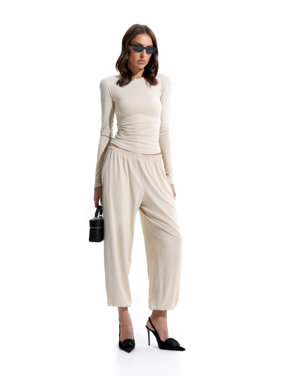 Лонгслив из вискозы с объемными плечами ANOTHER SELECT, цвет: бежевый, 00158 купить онлайн