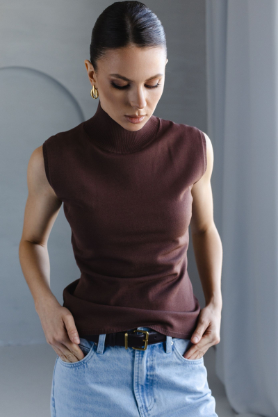 Блуза-топ из вискозы со стойкой VLVT, цвет: коричневый, 00-00005391 купить онлайн