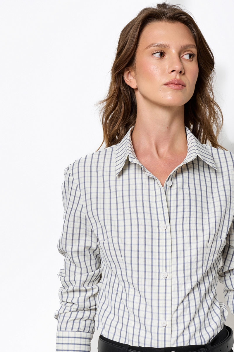 Рубашка приталенного кроя с акцентными манжетами Ricoco, цвет: голубой, 7055/2 купить онлайн