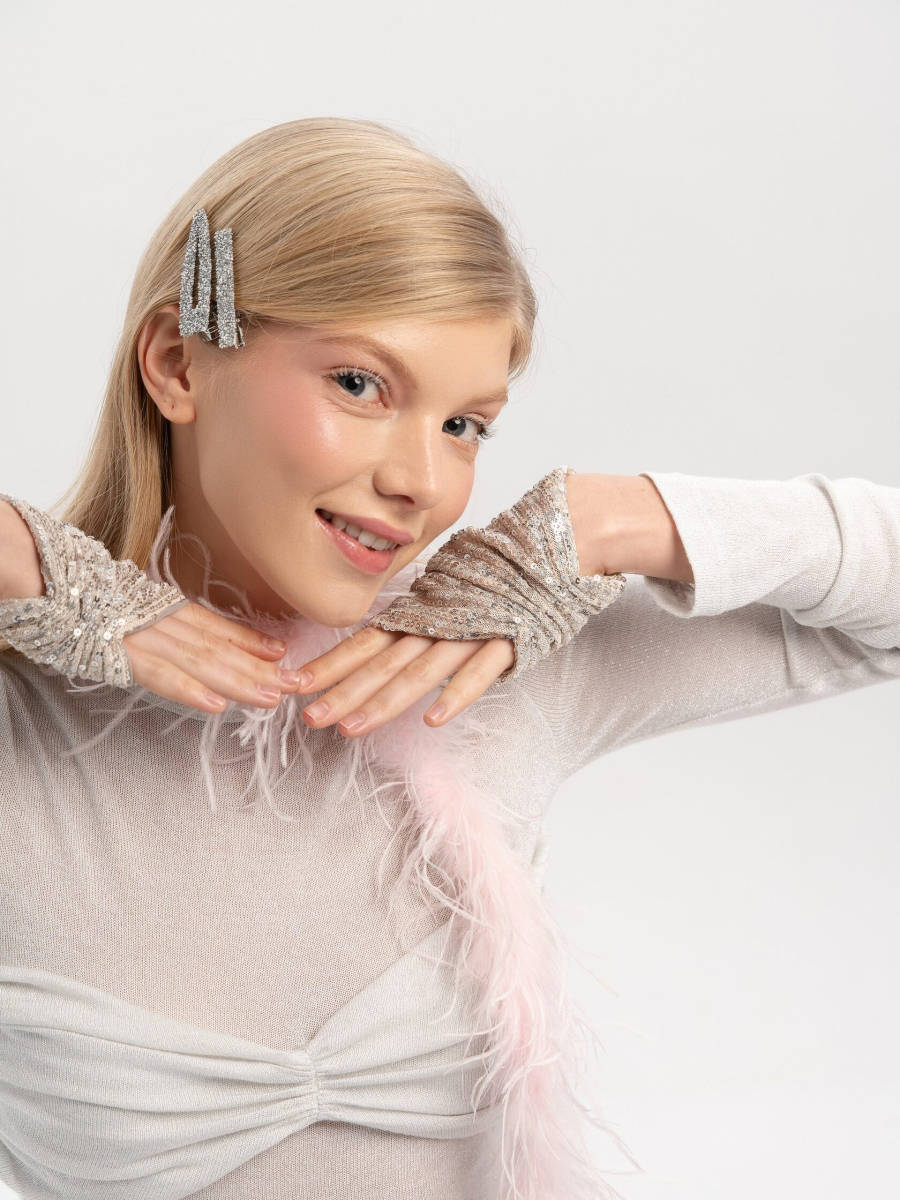 Митенки из пайеток TRES, цвет: Серебряный НФ-00002622 купить онлайн