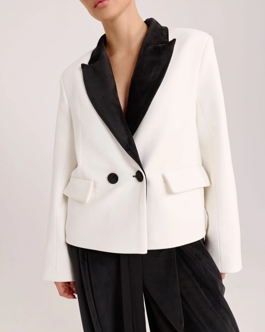 Жакет из фланели с бархатными лацканами Anmuse, цвет: молочный, JCK25W220-MLK купить онлайн