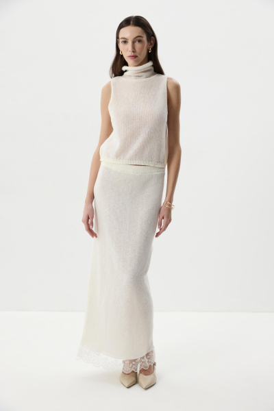 Юбка прямая с ажурным кружевом Charmstore, цвет: молочный, 311-50181-111 купить онлайн