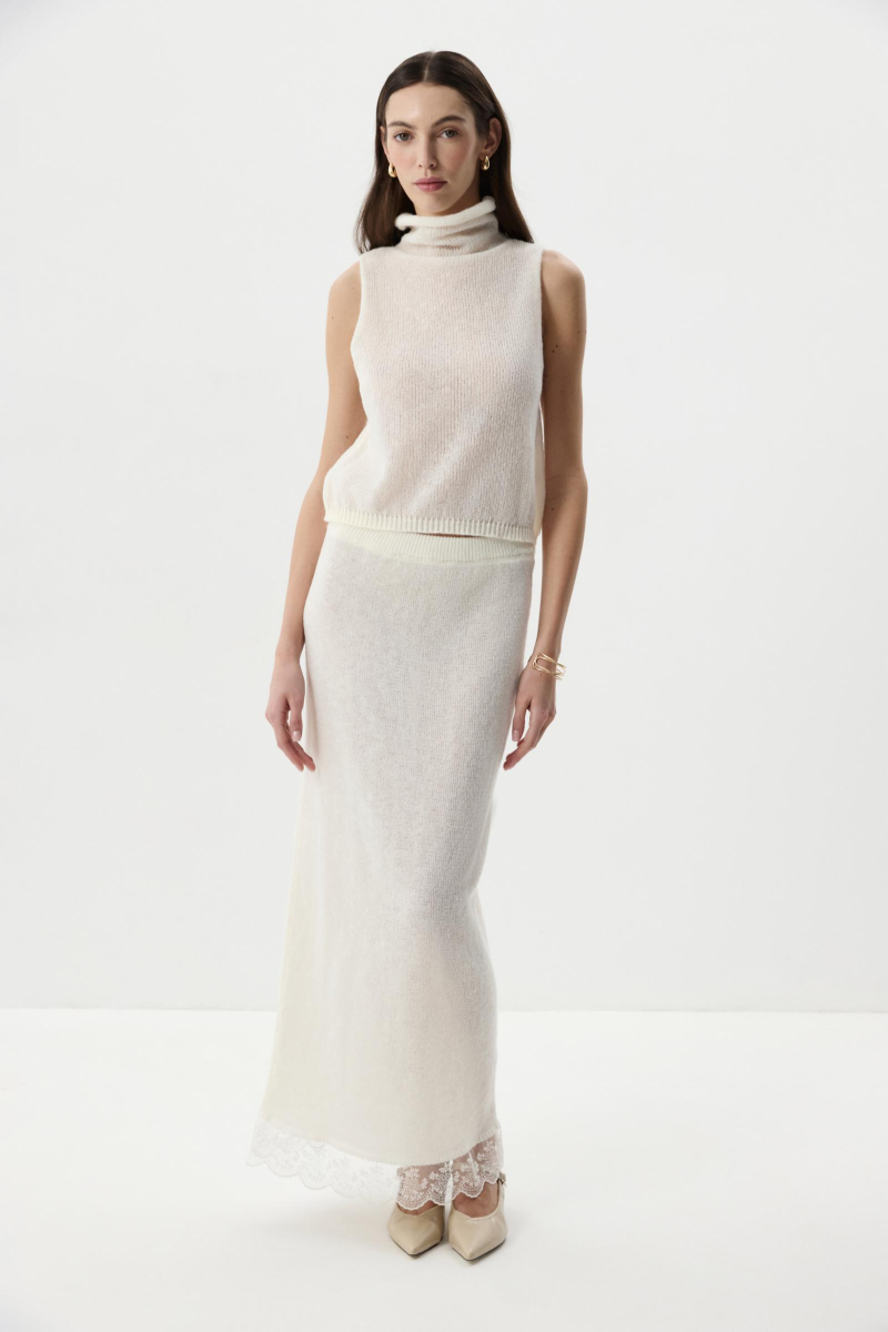 Юбка прямая с ажурным кружевом Charmstore, цвет: молочный, 311-50181-111 купить онлайн