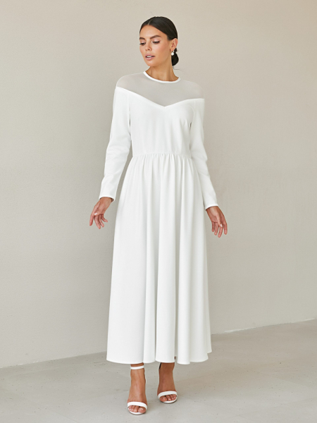 Платье с пышной юбкой и вырезом из сетки