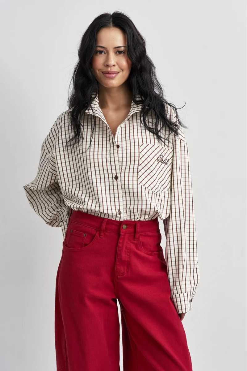 Рубашка в клетку Erist store, цвет: коричневый, НФ-00003484 купить онлайн