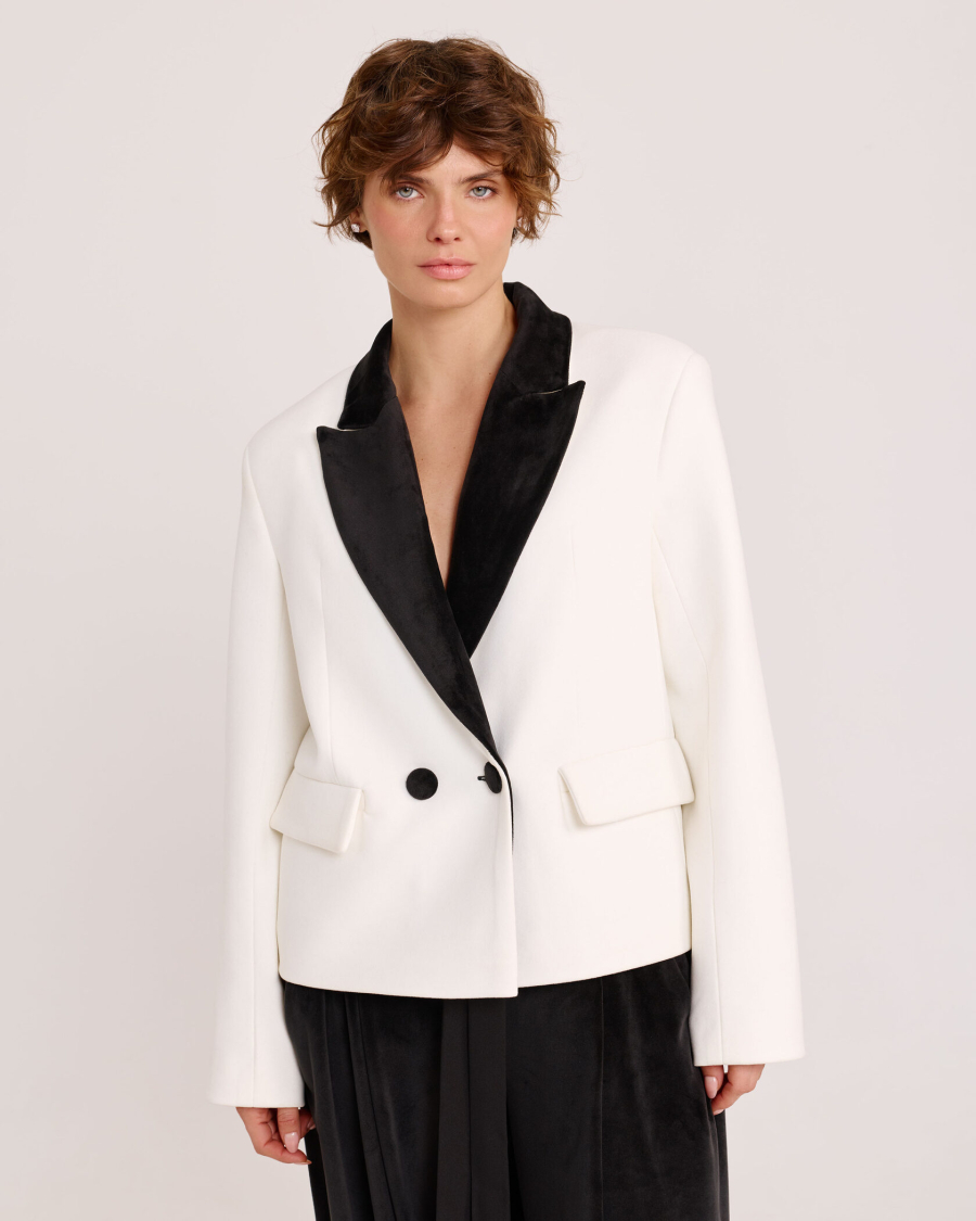 Жакет из фланели с бархатными лацканами Anmuse, цвет: молочный, JCK25W220-MLK купить онлайн