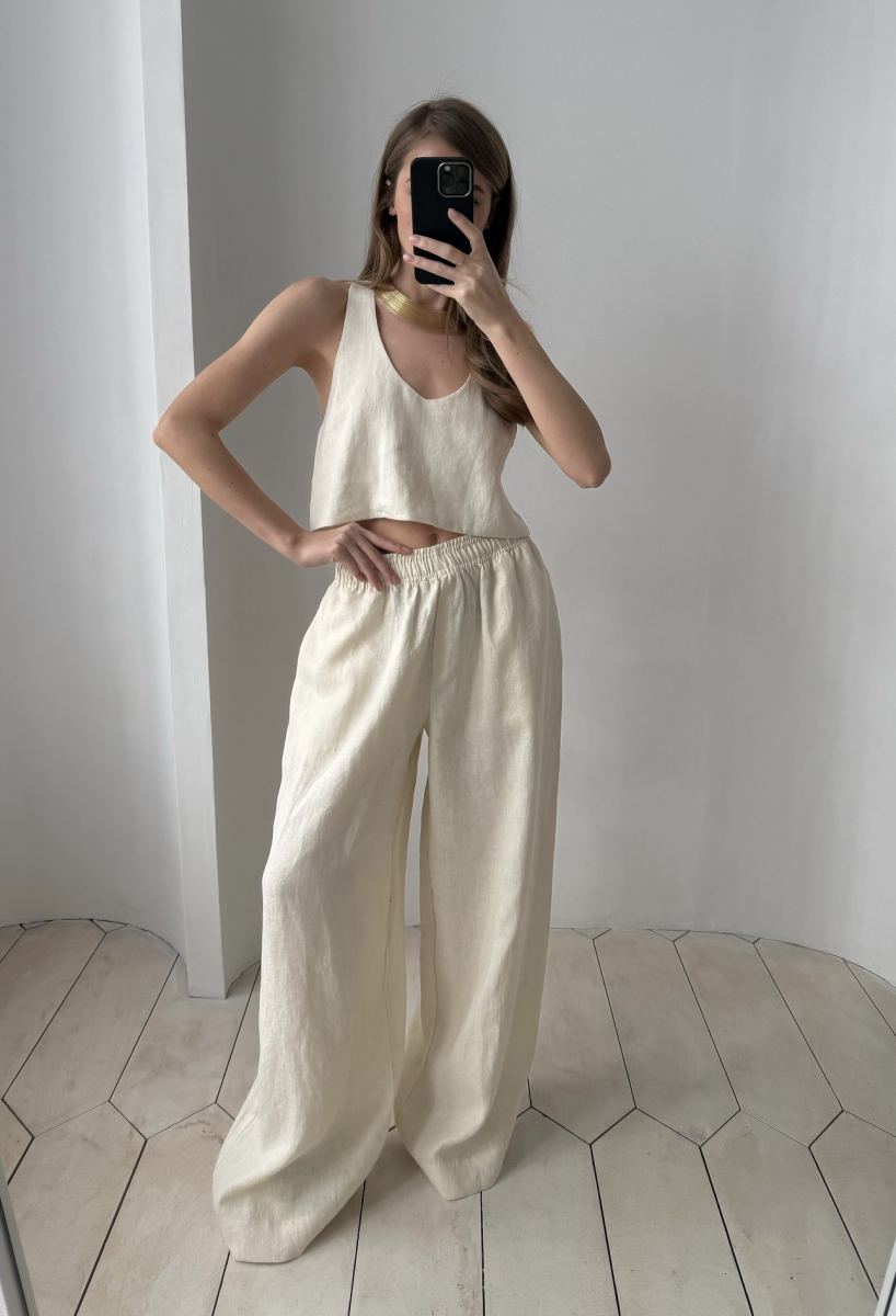 Брюки широкие изо льна BEIGE