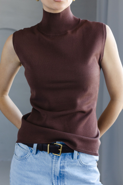 Блуза-топ из вискозы со стойкой VLVT, цвет: коричневый, 00-00005391 купить онлайн