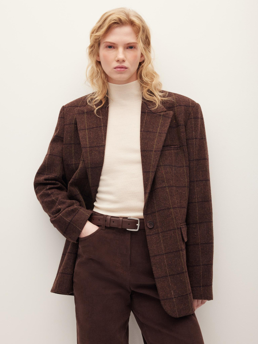 Жакет твидовый в клетку Chaika, цвет: коричневый, AW25BZ01-145 купить онлайн