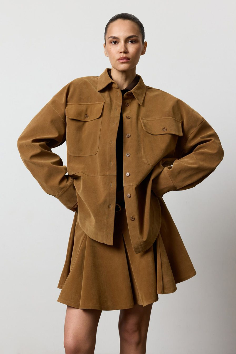 Рубашка из экозамши TOPTOP, цвет: бежевый, TT.021.17921.110 купить онлайн