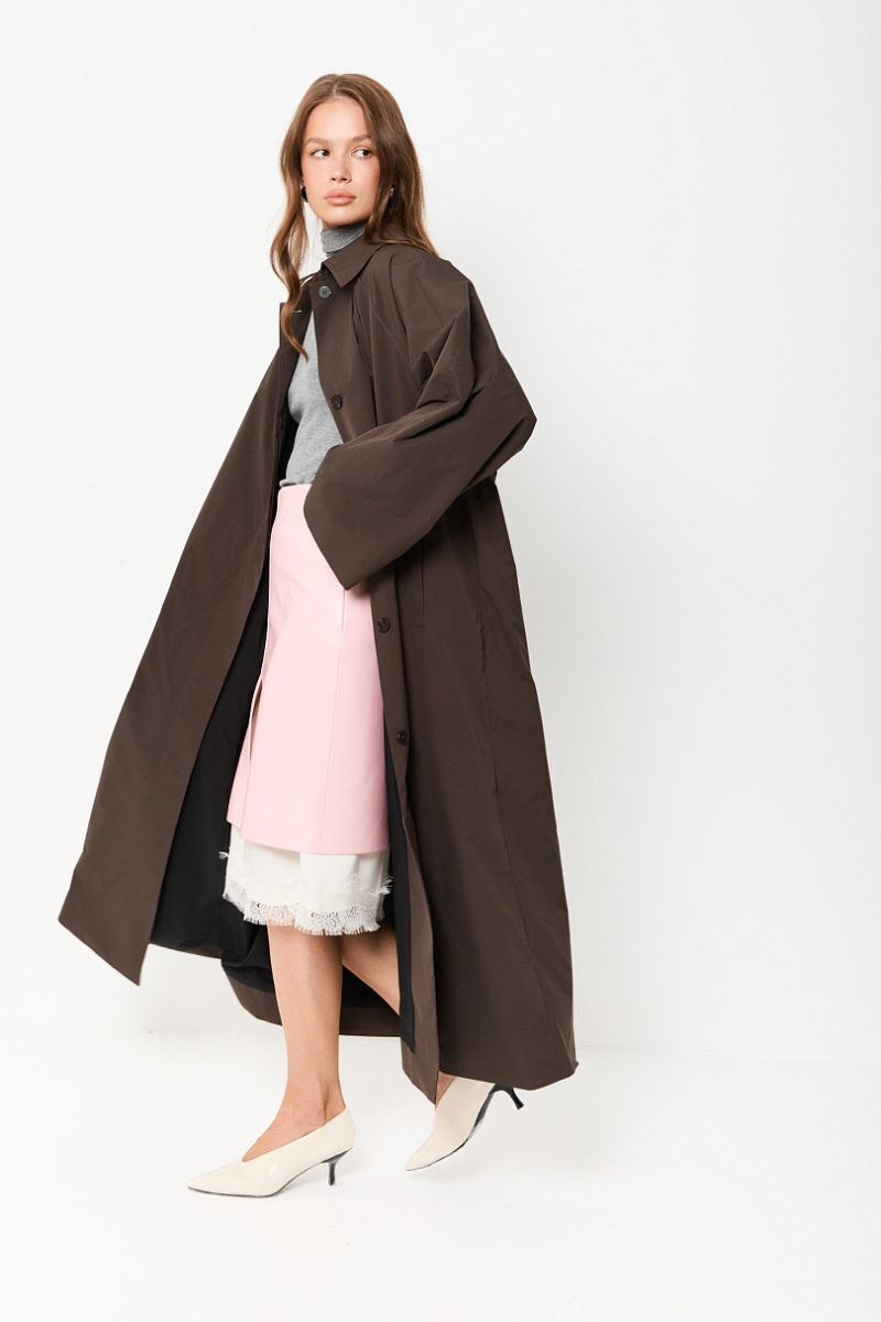 Тренч облегченный из технологичной ткани Ricoco, цвет: горький шоколад, 7067/3 купить онлайн