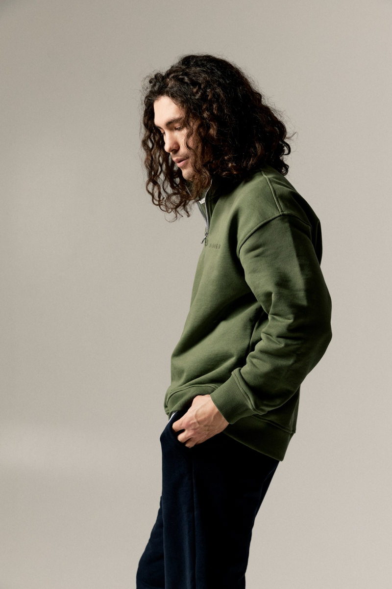 Свитшот с воротником на молнии Walk Oversize BUCHNER, цвет: хаки, SW0123003KH купить онлайн