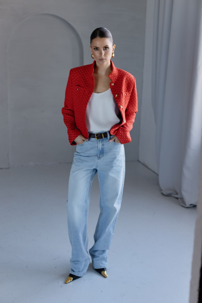 Жакет из твида укороченный со стойкой VLVT, цвет: красный, 00-00005378 купить онлайн