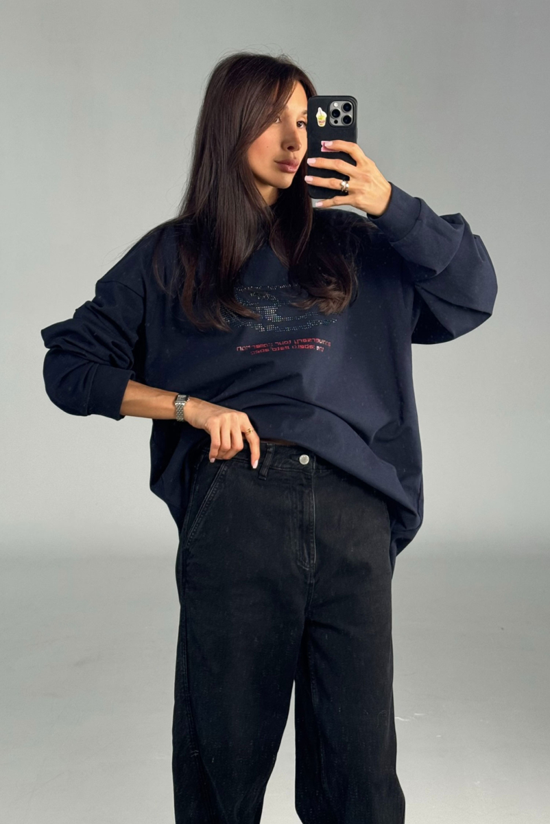 Лонгслив со стразами BLUE