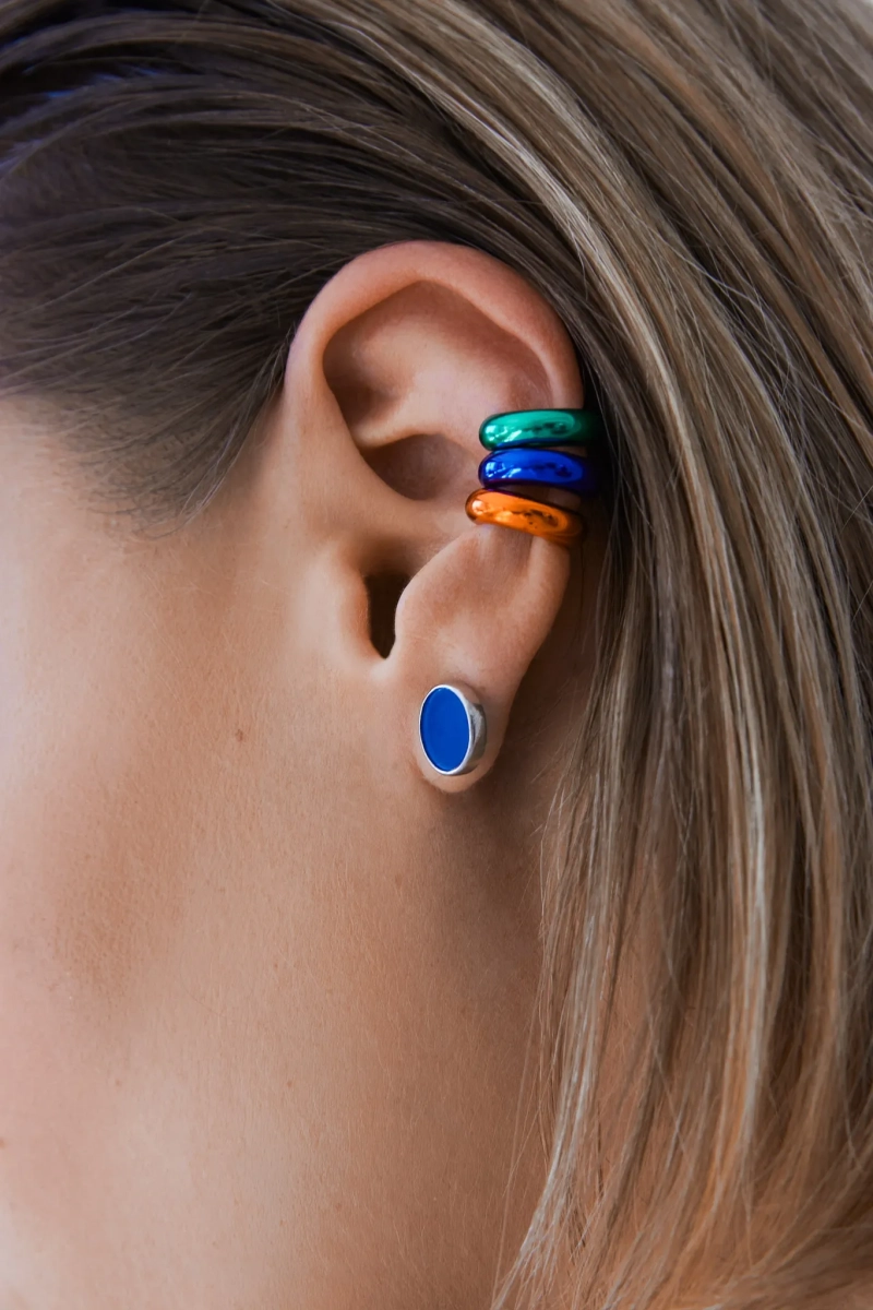 Серебряная серьга-кафф "Bubble" electric blue