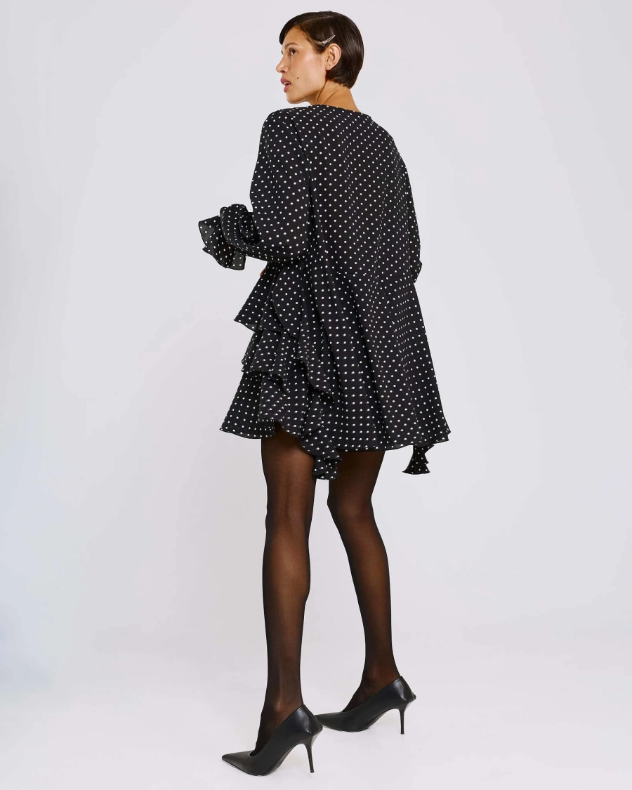Платье мини с воланами в горох Anmuse, цвет: Черный, RB26SP313-BLC купить онлайн