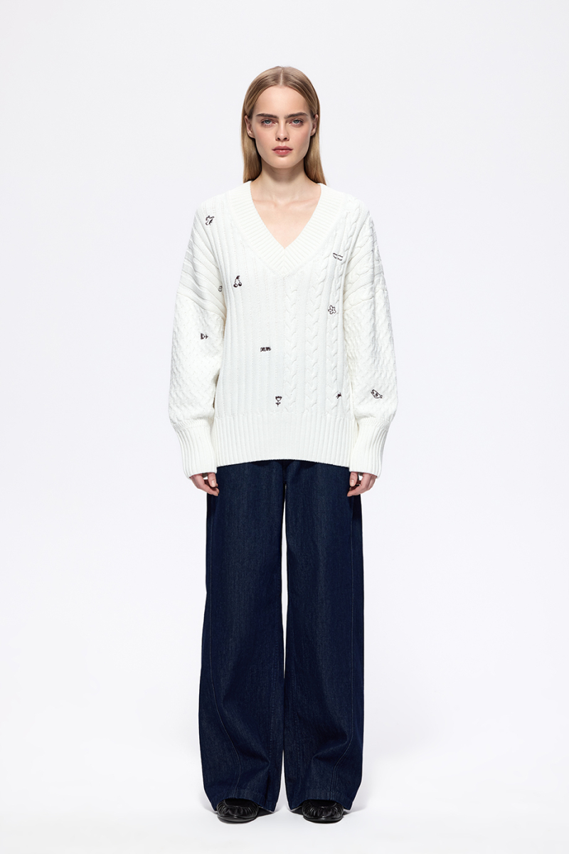 Джемпер с косами и вышивкой DREAMS BY ALENA AKHMADULLINA, цвет: белый, 126104140304639/413000 купить онлайн