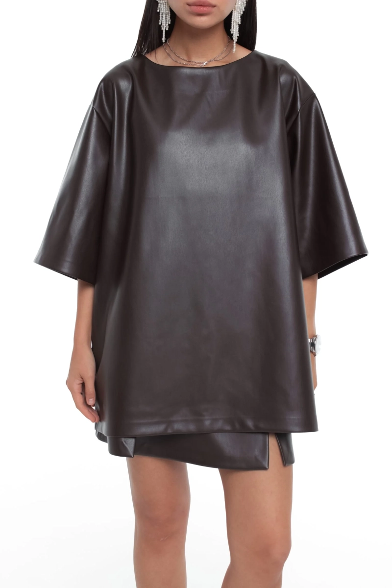 Футболка из экокожи GARCHIT, цвет: коричневый,  купить онлайн