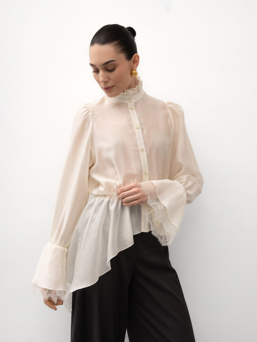 Блуза с кружевом TRES, цвет: молочный, НФ-00001889 купить онлайн